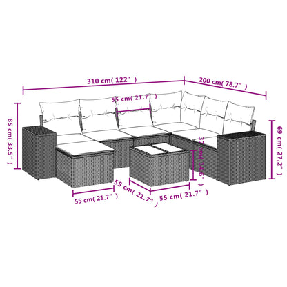 8-teiliges Gartensofa-Set mit Kissen, braun, Polyrattan