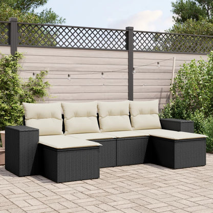 6-tlg. Garten-Sofagarnitur mit Kissen Schwarz Poly Rattan