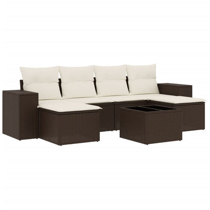 7-tlg. Garten-Sofagarnitur mit Kissen Braun Poly Rattan