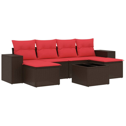 7-teiliges Gartensofa-Set mit Kissen, braun, Polyrattan