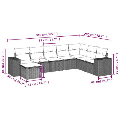 8-teiliges Gartensofa-Set mit Kissen, grau, Polyrattan
