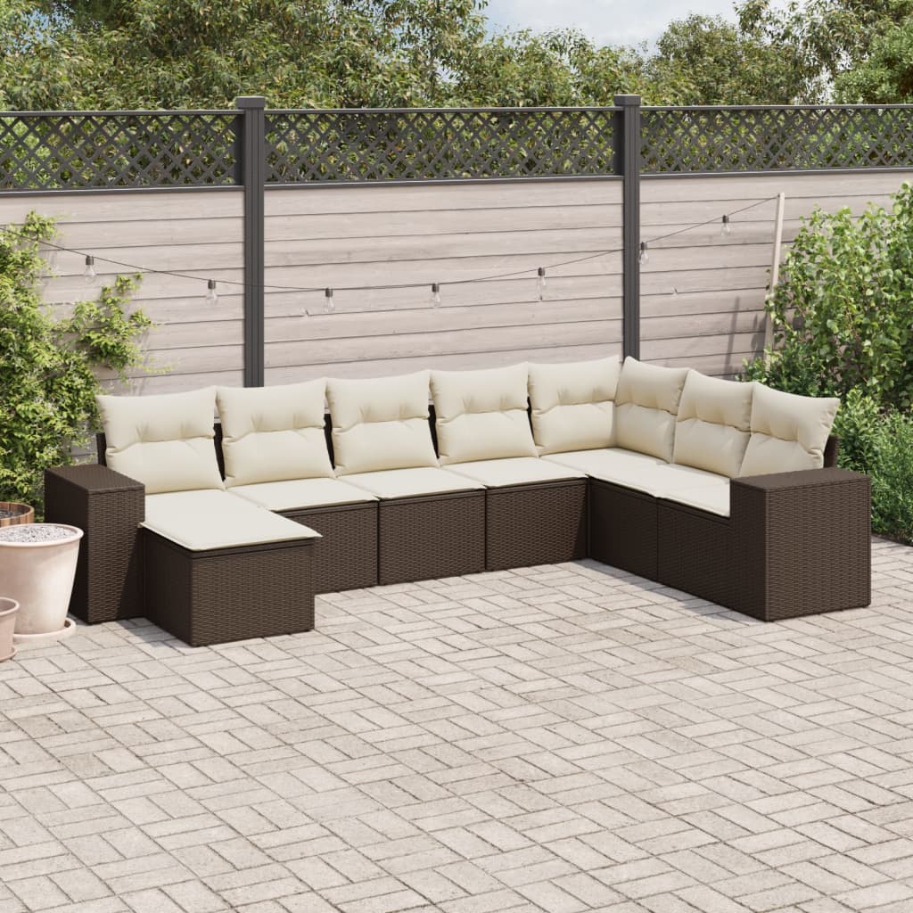 8-tlg. Garten-Sofagarnitur mit Kissen Braun Poly Rattan