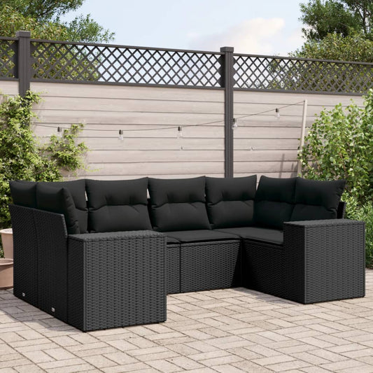 6-tlg. Garten-Sofagarnitur mit Kissen Schwarz Poly Rattan