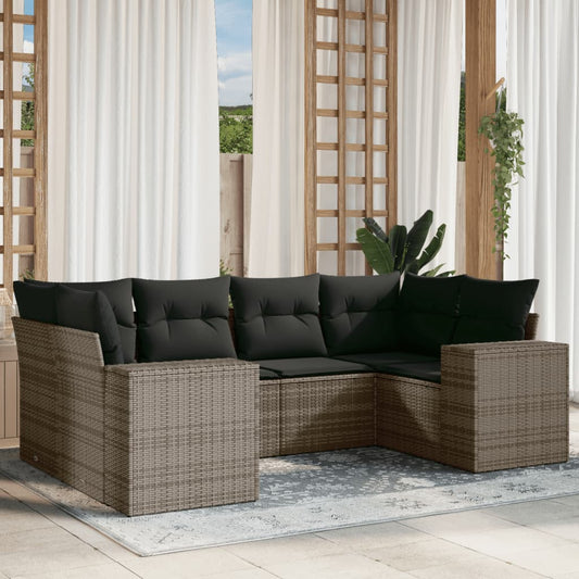 6-tlg. Garten-Sofagarnitur mit Kissen Grau Poly Rattan