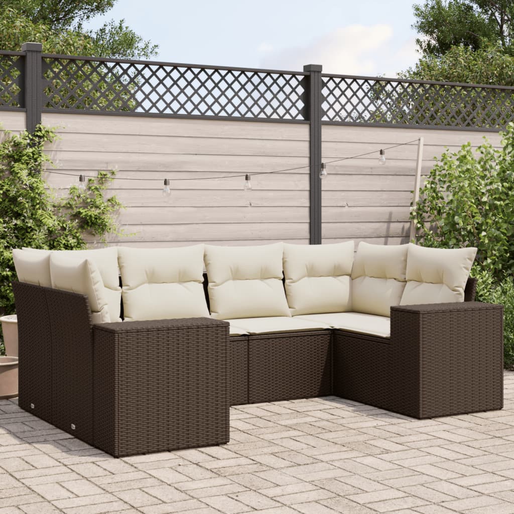 6-tlg. Garten-Sofagarnitur mit Kissen Braun Poly Rattan