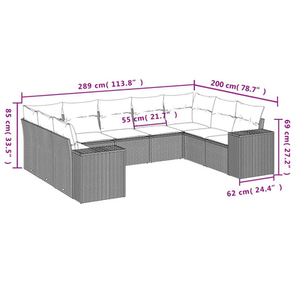 9-teiliges Gartensofa-Set mit Kissen, grau, Polyrattan