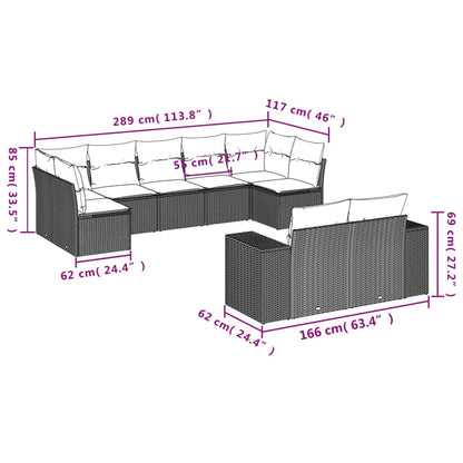9-teiliges Gartensofa-Set mit Kissen, grau, Polyrattan