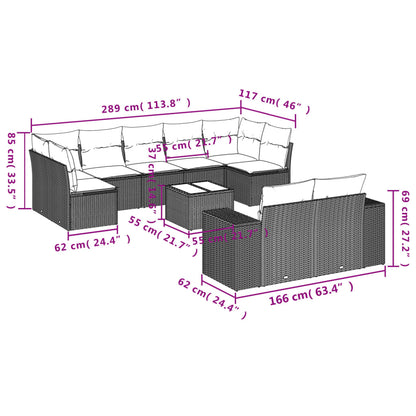10-teiliges Gartensofa-Set mit Kissen, braun, Polyrattan