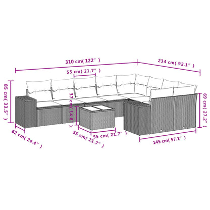 10-teiliges Gartensofa-Set mit Kissen, braun, Polyrattan