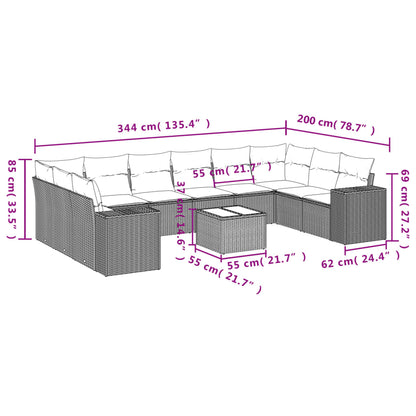 11-teiliges Gartensofa-Set mit Kissen, grau, Polyrattan