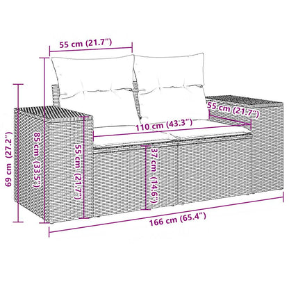 10-teiliges Gartensofa-Set mit Kissen, schwarzes Polyrattan