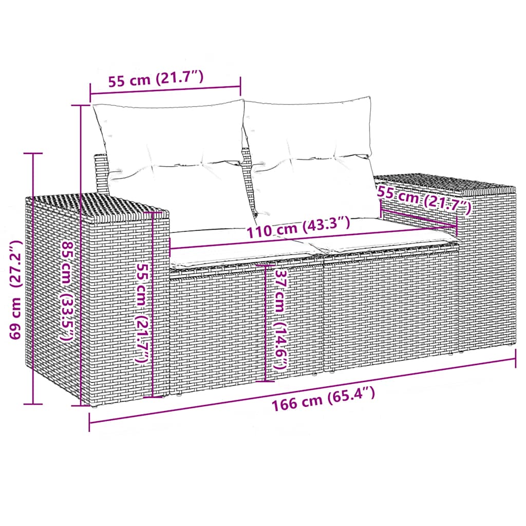 10-teiliges Gartensofa-Set mit Kissen, grau, Polyrattan