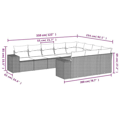 10-teiliges Gartensofa-Set mit Kissen, braun, Polyrattan