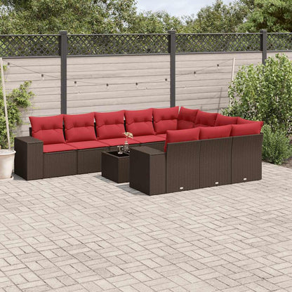 11-teiliges Gartensofa-Set mit Kissen, braun, Polyrattan