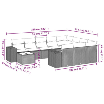 11-teiliges Gartensofa-Set mit Kissen, grau, Polyrattan