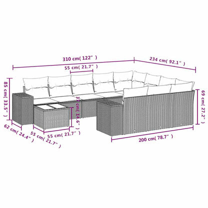 11-tlg. Garten-Sofagarnitur mit Kissen Hellgrau Poly Rattan