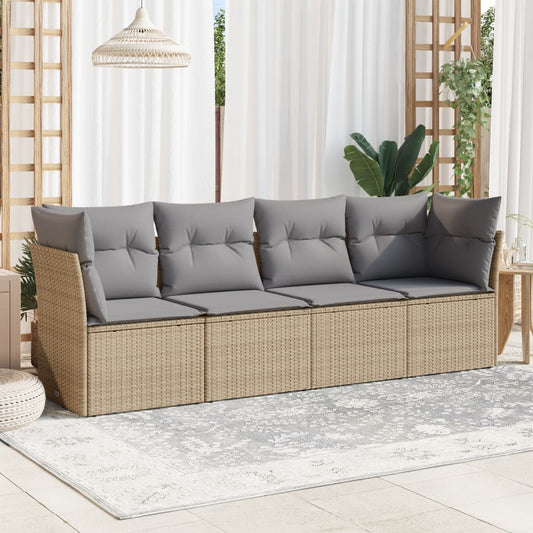 4-tlg. Garten-Sofagarnitur mit Kissen Beige Poly Rattan