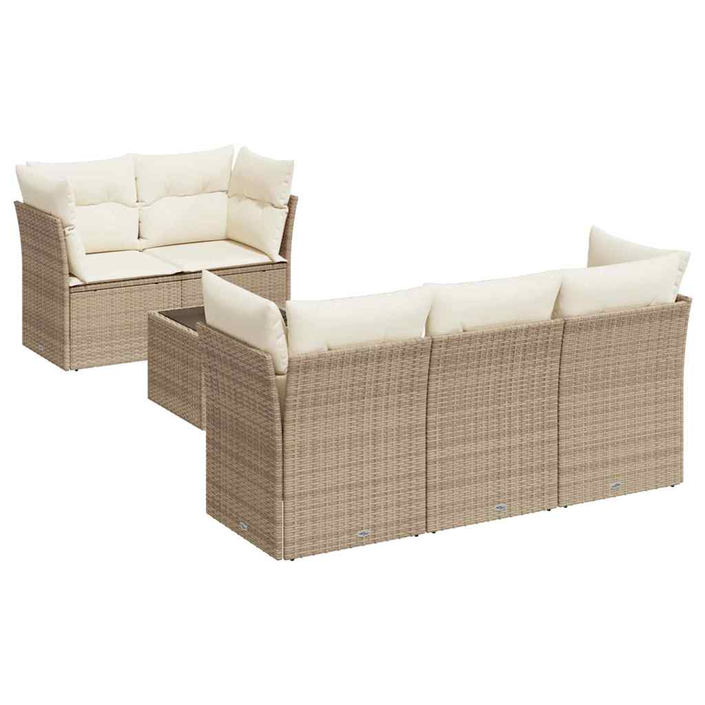 6-tlg. Garten-Sofagarnitur mit Kissen Beige Poly Rattan
