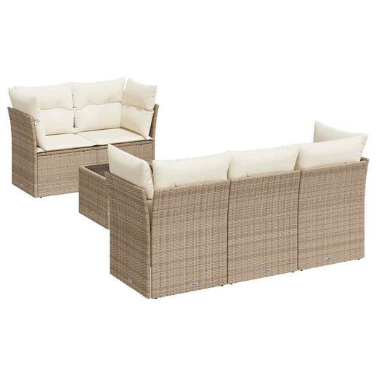 6-tlg. Garten-Sofagarnitur mit Kissen Beige Poly Rattan