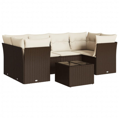 7-tlg. Garten-Sofagarnitur mit Kissen Braun Poly Rattan