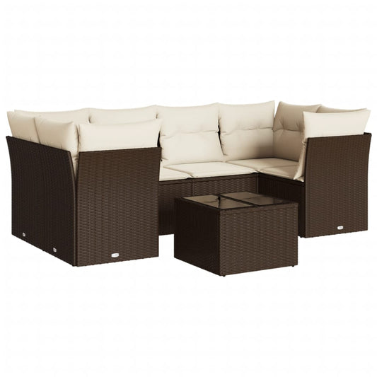 7-tlg. Garten-Sofagarnitur mit Kissen Braun Poly Rattan