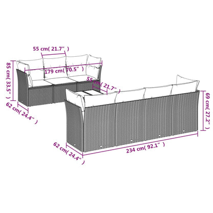 8-tlg. Garten-Sofagarnitur mit Kissen Braun Poly Rattan