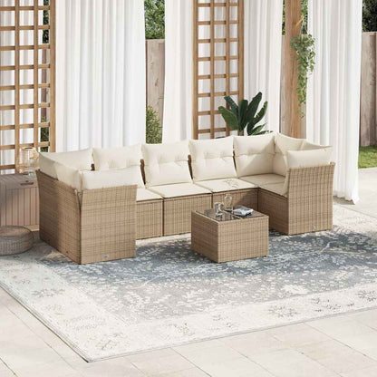 8-tlg. Garten-Sofagarnitur mit Kissen Beige Poly Rattan