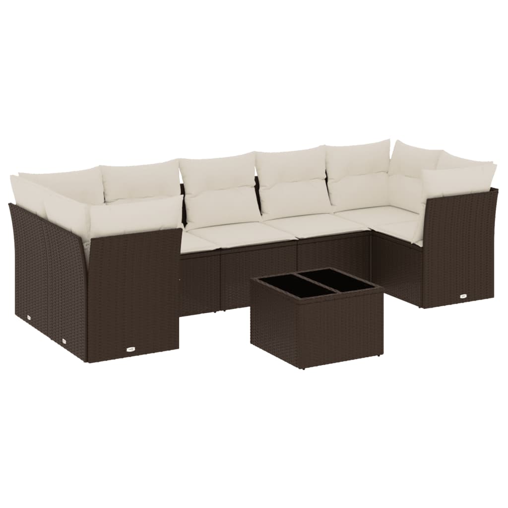 8-tlg. Garten-Sofagarnitur mit Kissen Braun Poly Rattan