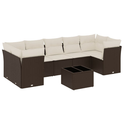 8-tlg. Garten-Sofagarnitur mit Kissen Braun Poly Rattan