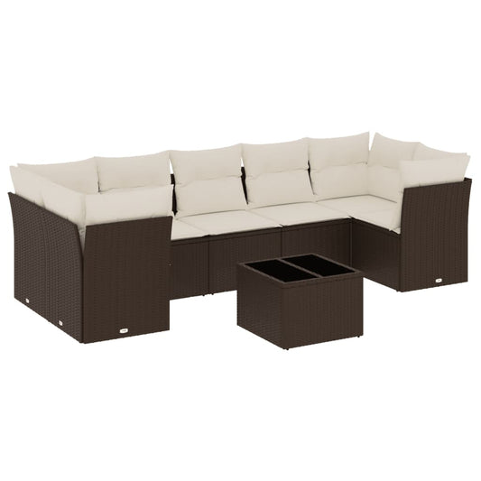 8-tlg. Garten-Sofagarnitur mit Kissen Braun Poly Rattan