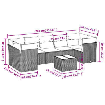 8-tlg. Garten-Sofagarnitur mit Kissen Braun Poly Rattan