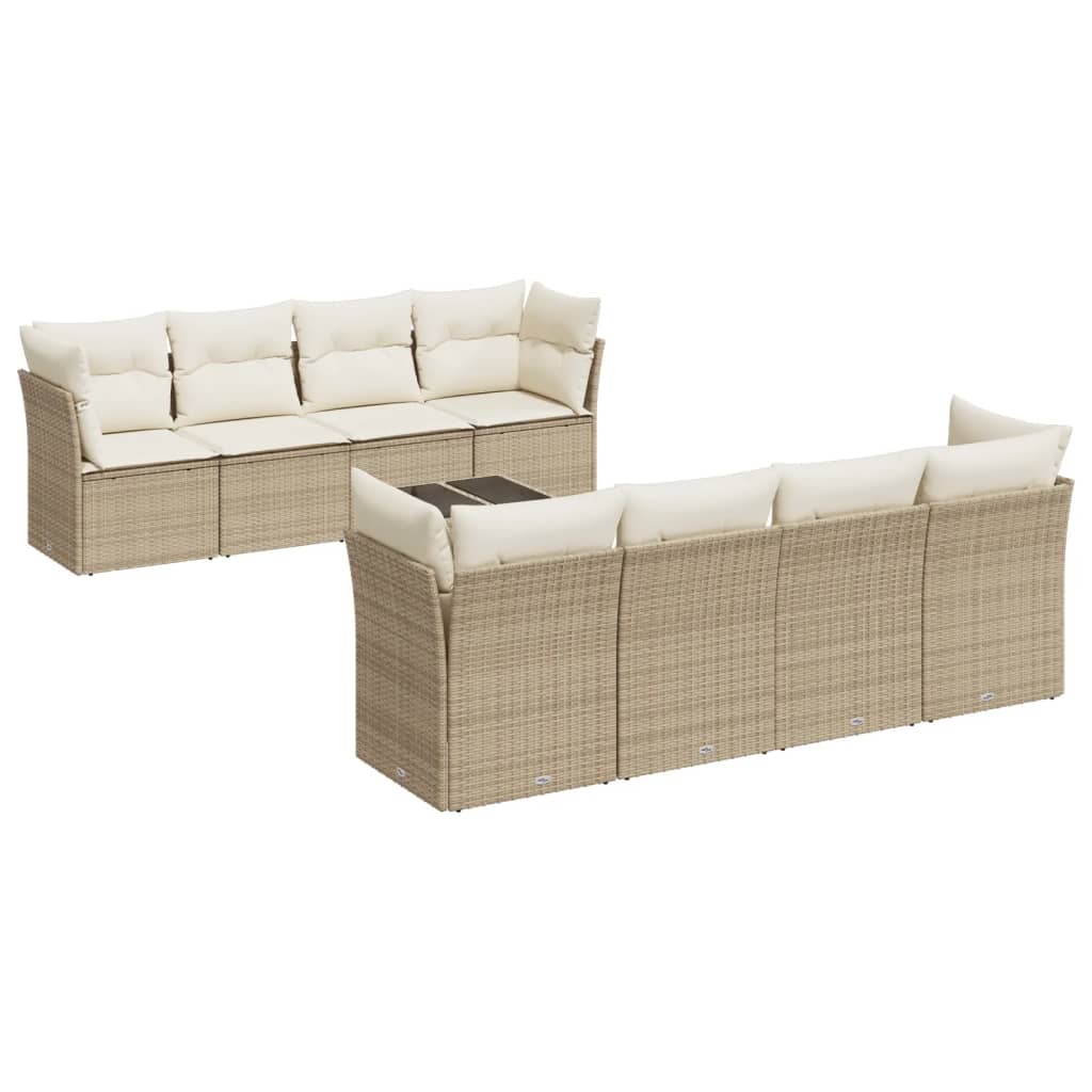 9-delt sæt Havesofasæt med puder Beige polyrattan