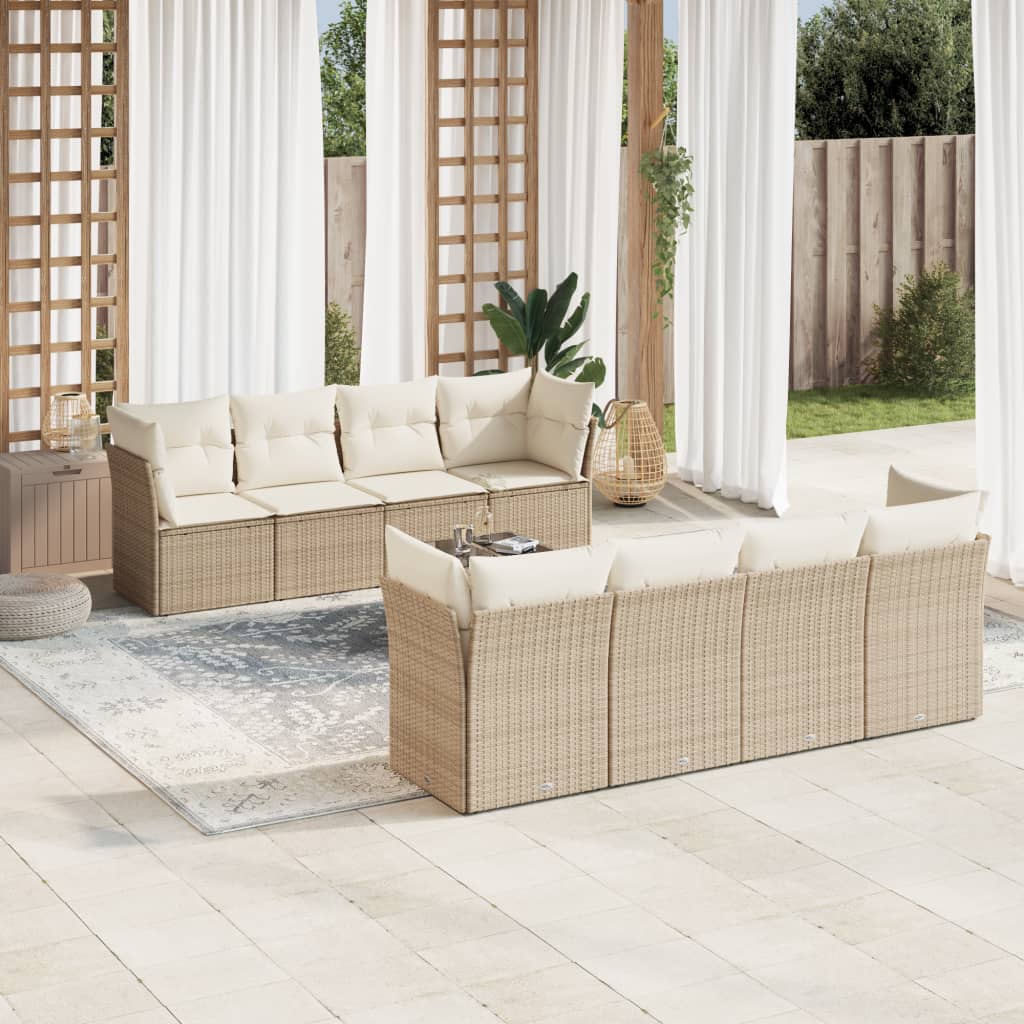 9-delt sæt Havesofasæt med puder Beige polyrattan