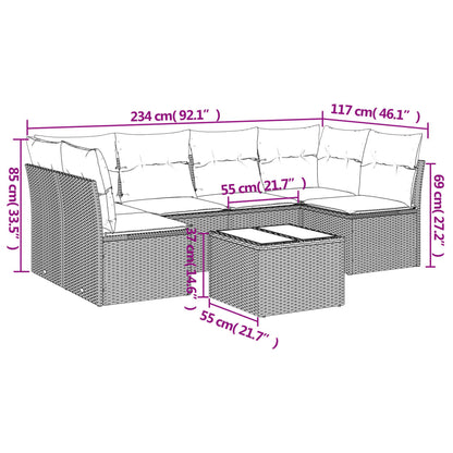 7-tlg. Garten-Sofagarnitur mit Kissen Braun Poly Rattan