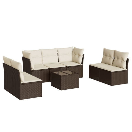 8-tlg. Garten-Sofagarnitur mit Kissen Braun Poly Rattan