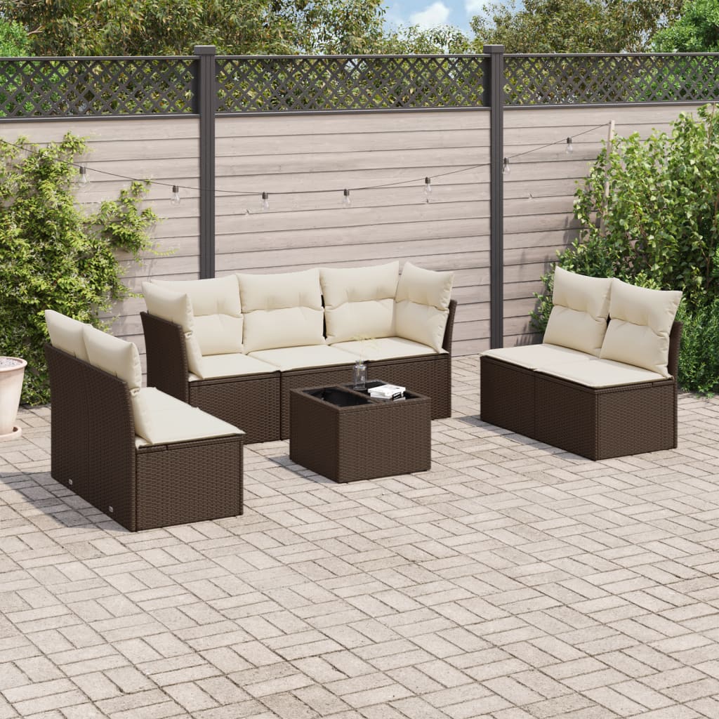 8-tlg. Garten-Sofagarnitur mit Kissen Braun Poly Rattan