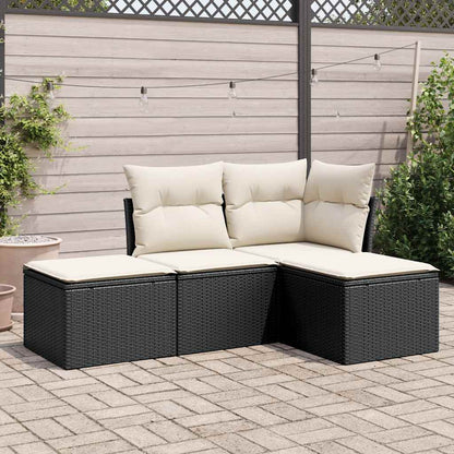 4-tlg. Garten-Sofagarnitur mit Kissen Schwarz Poly Rattan