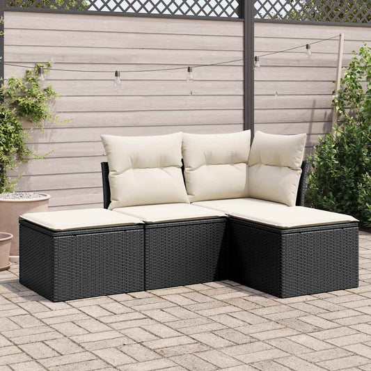 4-tlg. Garten-Sofagarnitur mit Kissen Schwarz Poly Rattan