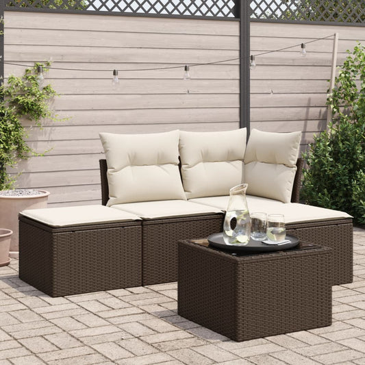 5-tlg. Garten-Sofagarnitur mit Kissen Braun Poly Rattan