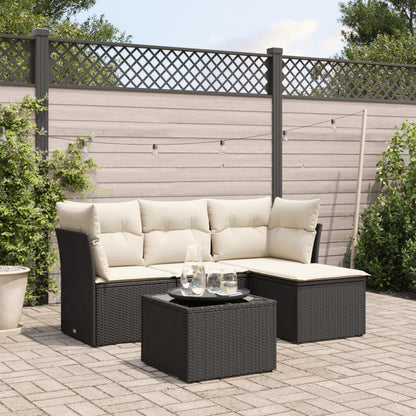 5-tlg. Garten-Sofagarnitur mit Kissen Schwarz Poly Rattan