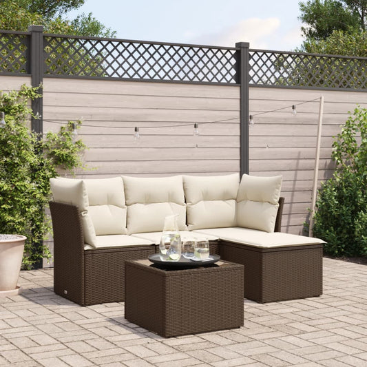 5-tlg. Garten-Sofagarnitur mit Kissen Braun Poly Rattan