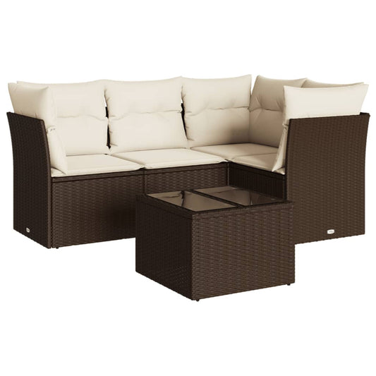 5-tlg. Garten-Sofagarnitur mit Kissen Braun Poly Rattan