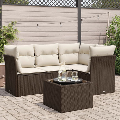 5-tlg. Garten-Sofagarnitur mit Kissen Braun Poly Rattan
