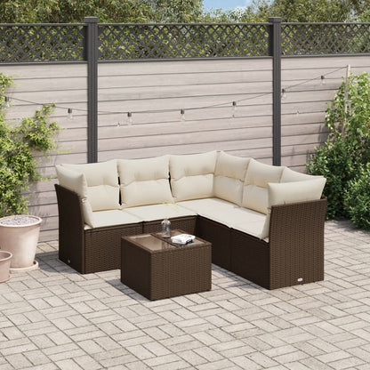 6-tlg. Garten-Sofagarnitur mit Kissen Braun Poly Rattan