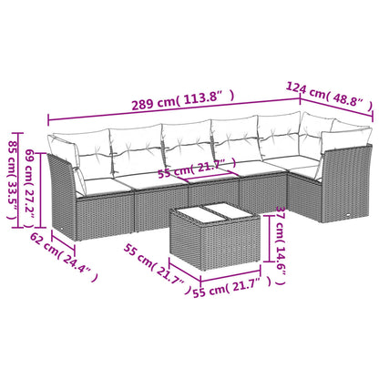 7-tlg. Garten-Sofagarnitur mit Kissen Braun Poly Rattan