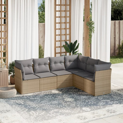 6-tlg. Garten-Sofagarnitur mit Kissen Beige Poly Rattan