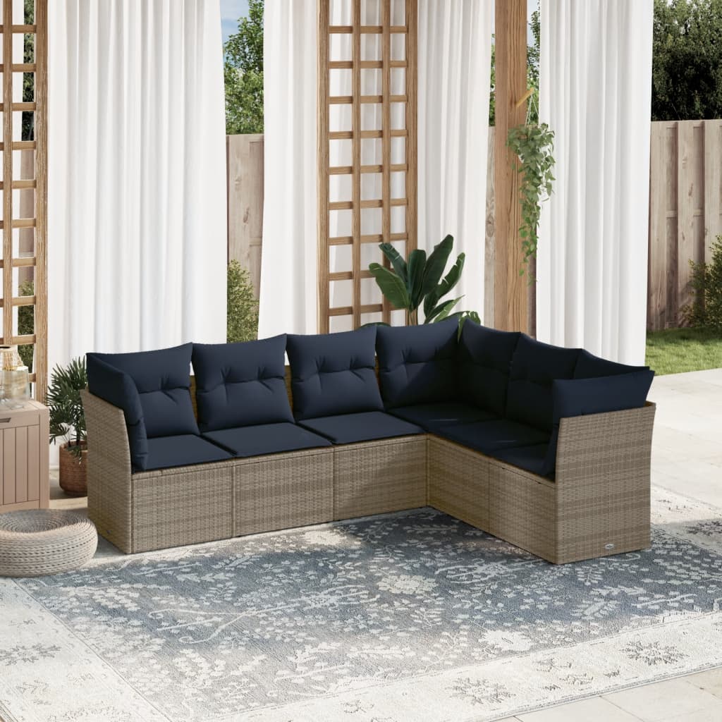 6-teiliges Gartensofa-Set mit Kissen, grau, Polyrattan