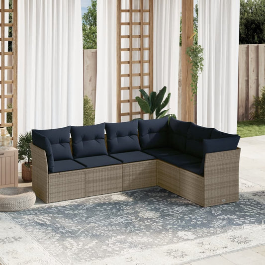6-teiliges Gartensofa-Set mit Kissen, grau, Polyrattan