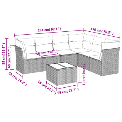 7-teiliges Gartensofa-Set mit Kissen, grau, Polyrattan