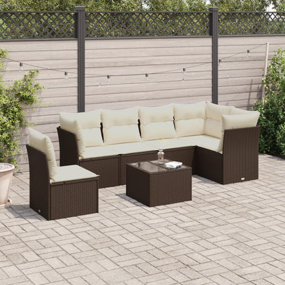 6-tlg. Garten-Sofagarnitur mit Kissen Braun Poly Rattan